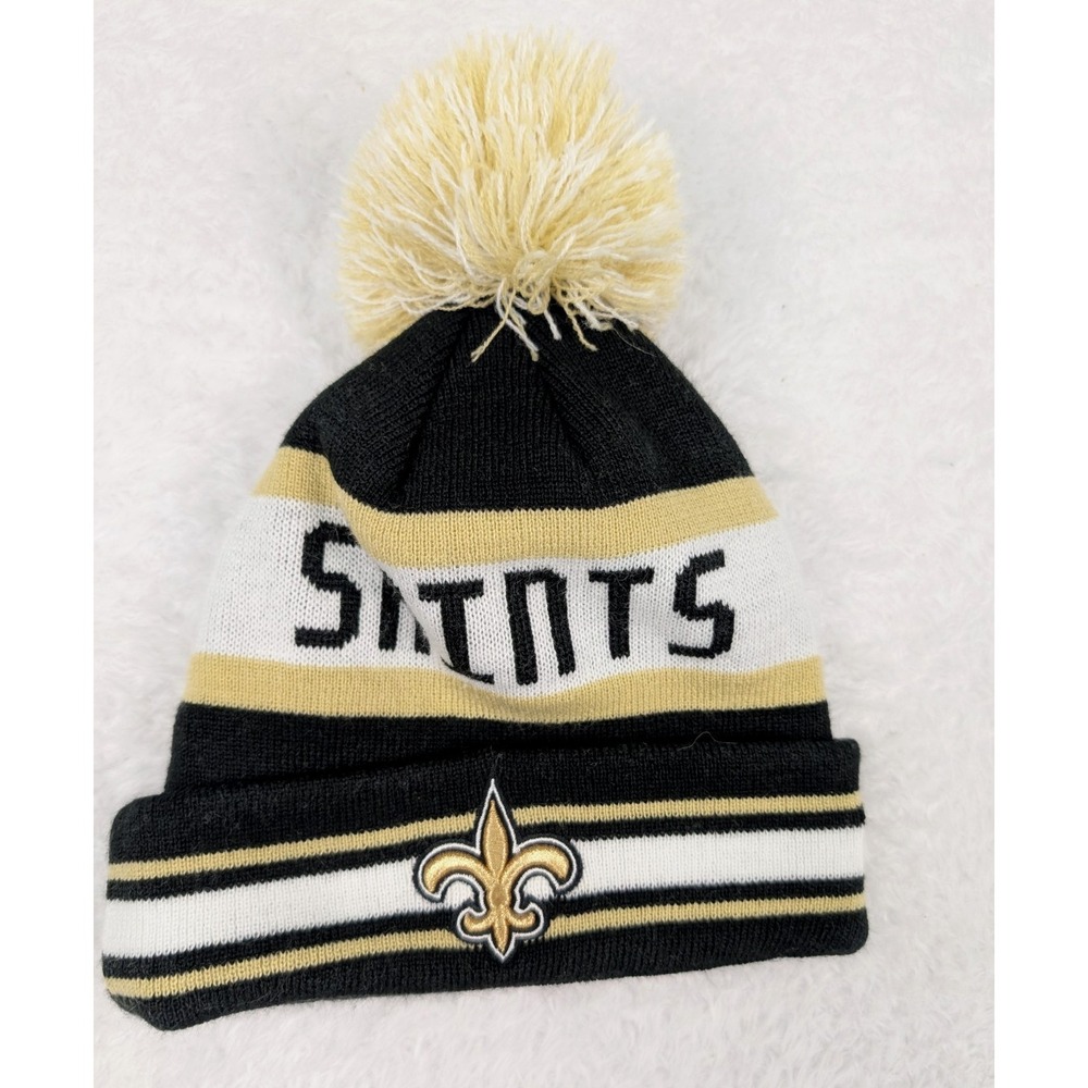 New Era New Orleans Saints NFL Black Gold Knit Pom Beanie Hat One Size